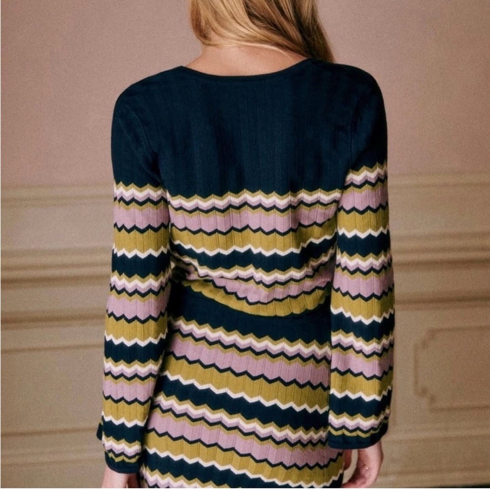 NWT! Sezane Two-Piece Set June Pamiane Chevron Sweater Skirt and Cardigan - Picture 2 of 14